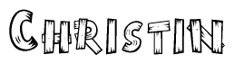The image contains the name Christin written in a decorative, stylized font with a hand-drawn appearance. The lines are made up of what appears to be planks of wood, which are nailed together