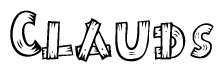 The image contains the name Clauds written in a decorative, stylized font with a hand-drawn appearance. The lines are made up of what appears to be planks of wood, which are nailed together