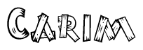The clipart image shows the name Carim stylized to look like it is constructed out of separate wooden planks or boards, with each letter having wood grain and plank-like details.