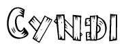 The clipart image shows the name Cyndi stylized to look like it is constructed out of separate wooden planks or boards, with each letter having wood grain and plank-like details.