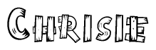 The image contains the name Chrisie written in a decorative, stylized font with a hand-drawn appearance. The lines are made up of what appears to be planks of wood, which are nailed together