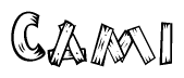 The clipart image shows the name Cami stylized to look as if it has been constructed out of wooden planks or logs. Each letter is designed to resemble pieces of wood.