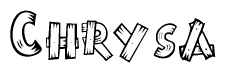 The image contains the name Chrysa written in a decorative, stylized font with a hand-drawn appearance. The lines are made up of what appears to be planks of wood, which are nailed together