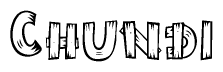 The image contains the name Chundi written in a decorative, stylized font with a hand-drawn appearance. The lines are made up of what appears to be planks of wood, which are nailed together