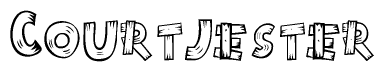 The clipart image shows the name Courtjester stylized to look like it is constructed out of separate wooden planks or boards, with each letter having wood grain and plank-like details.