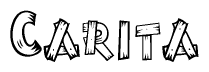 The image contains the name Carita written in a decorative, stylized font with a hand-drawn appearance. The lines are made up of what appears to be planks of wood, which are nailed together