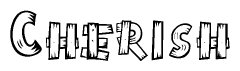 The image contains the name Cherish written in a decorative, stylized font with a hand-drawn appearance. The lines are made up of what appears to be planks of wood, which are nailed together