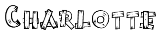 The image contains the name Charlotte written in a decorative, stylized font with a hand-drawn appearance. The lines are made up of what appears to be planks of wood, which are nailed together
