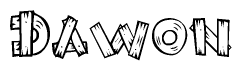 The image contains the name Dawon written in a decorative, stylized font with a hand-drawn appearance. The lines are made up of what appears to be planks of wood, which are nailed together