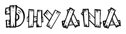 The clipart image shows the name Dhyana stylized to look as if it has been constructed out of wooden planks or logs. Each letter is designed to resemble pieces of wood.