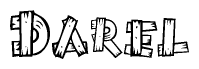 The clipart image shows the name Darel stylized to look like it is constructed out of separate wooden planks or boards, with each letter having wood grain and plank-like details.