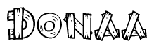 The clipart image shows the name Donaa stylized to look as if it has been constructed out of wooden planks or logs. Each letter is designed to resemble pieces of wood.