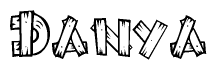 The image contains the name Danya written in a decorative, stylized font with a hand-drawn appearance. The lines are made up of what appears to be planks of wood, which are nailed together