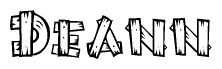 The clipart image shows the name Deann stylized to look as if it has been constructed out of wooden planks or logs. Each letter is designed to resemble pieces of wood.