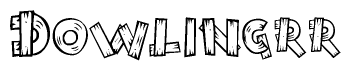 The image contains the name Dowlingrr written in a decorative, stylized font with a hand-drawn appearance. The lines are made up of what appears to be planks of wood, which are nailed together