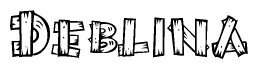 The image contains the name Deblina written in a decorative, stylized font with a hand-drawn appearance. The lines are made up of what appears to be planks of wood, which are nailed together