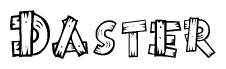 The clipart image shows the name Daster stylized to look as if it has been constructed out of wooden planks or logs. Each letter is designed to resemble pieces of wood.