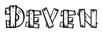The clipart image shows the name Deven stylized to look like it is constructed out of separate wooden planks or boards, with each letter having wood grain and plank-like details.