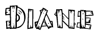 The clipart image shows the name Diane stylized to look as if it has been constructed out of wooden planks or logs. Each letter is designed to resemble pieces of wood.