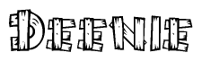 The image contains the name Deenie written in a decorative, stylized font with a hand-drawn appearance. The lines are made up of what appears to be planks of wood, which are nailed together