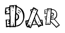 The image contains the name Dar written in a decorative, stylized font with a hand-drawn appearance. The lines are made up of what appears to be planks of wood, which are nailed together