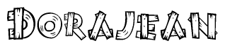 The image contains the name Dorajean written in a decorative, stylized font with a hand-drawn appearance. The lines are made up of what appears to be planks of wood, which are nailed together