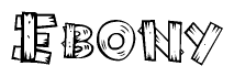 The image contains the name Ebony written in a decorative, stylized font with a hand-drawn appearance. The lines are made up of what appears to be planks of wood, which are nailed together
