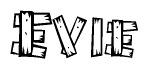 The clipart image shows the name Evie stylized to look like it is constructed out of separate wooden planks or boards, with each letter having wood grain and plank-like details.