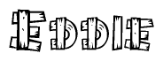 The image contains the name Eddie written in a decorative, stylized font with a hand-drawn appearance. The lines are made up of what appears to be planks of wood, which are nailed together