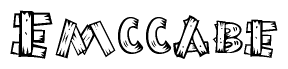 The clipart image shows the name Emccabe stylized to look like it is constructed out of separate wooden planks or boards, with each letter having wood grain and plank-like details.