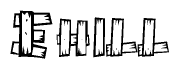 The clipart image shows the name Ehill stylized to look as if it has been constructed out of wooden planks or logs. Each letter is designed to resemble pieces of wood.