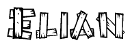 The image contains the name Elian written in a decorative, stylized font with a hand-drawn appearance. The lines are made up of what appears to be planks of wood, which are nailed together
