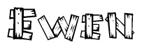 The clipart image shows the name Ewen stylized to look like it is constructed out of separate wooden planks or boards, with each letter having wood grain and plank-like details.