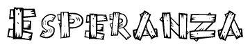 The image contains the name Esperanza written in a decorative, stylized font with a hand-drawn appearance. The lines are made up of what appears to be planks of wood, which are nailed together