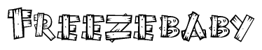 The clipart image shows the name Freezebaby stylized to look as if it has been constructed out of wooden planks or logs. Each letter is designed to resemble pieces of wood.