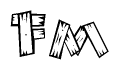 The image contains the name Fm written in a decorative, stylized font with a hand-drawn appearance. The lines are made up of what appears to be planks of wood, which are nailed together
