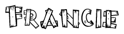 The image contains the name Francie written in a decorative, stylized font with a hand-drawn appearance. The lines are made up of what appears to be planks of wood, which are nailed together
