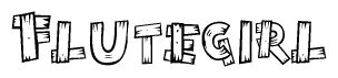 The clipart image shows the name Flutegirl stylized to look as if it has been constructed out of wooden planks or logs. Each letter is designed to resemble pieces of wood.