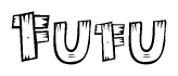 The clipart image shows the name Fufu stylized to look like it is constructed out of separate wooden planks or boards, with each letter having wood grain and plank-like details.