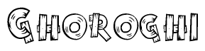 The clipart image shows the name Ghoroghi stylized to look as if it has been constructed out of wooden planks or logs. Each letter is designed to resemble pieces of wood.