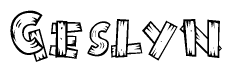 The image contains the name Geslyn written in a decorative, stylized font with a hand-drawn appearance. The lines are made up of what appears to be planks of wood, which are nailed together