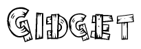 The clipart image shows the name Gidget stylized to look as if it has been constructed out of wooden planks or logs. Each letter is designed to resemble pieces of wood.
