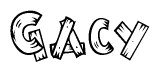 The clipart image shows the name Gacy stylized to look like it is constructed out of separate wooden planks or boards, with each letter having wood grain and plank-like details.