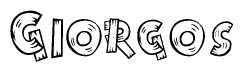 The image contains the name Giorgos written in a decorative, stylized font with a hand-drawn appearance. The lines are made up of what appears to be planks of wood, which are nailed together