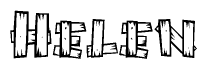The clipart image shows the name Helen stylized to look as if it has been constructed out of wooden planks or logs. Each letter is designed to resemble pieces of wood.