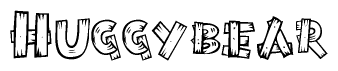 The clipart image shows the name Huggybear stylized to look like it is constructed out of separate wooden planks or boards, with each letter having wood grain and plank-like details.