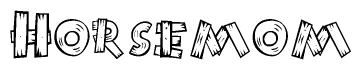 The clipart image shows the name Horsemom stylized to look like it is constructed out of separate wooden planks or boards, with each letter having wood grain and plank-like details.