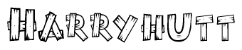 The clipart image shows the name Harryhutt stylized to look as if it has been constructed out of wooden planks or logs. Each letter is designed to resemble pieces of wood.