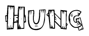 The image contains the name Hung written in a decorative, stylized font with a hand-drawn appearance. The lines are made up of what appears to be planks of wood, which are nailed together