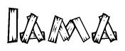 The clipart image shows the name Iama stylized to look as if it has been constructed out of wooden planks or logs. Each letter is designed to resemble pieces of wood.